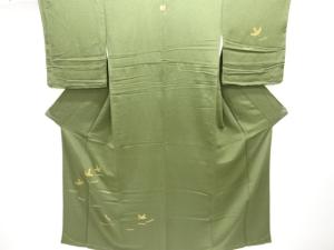 未使用品　縮緬地　松葉模様刺繍一つ紋訪問着